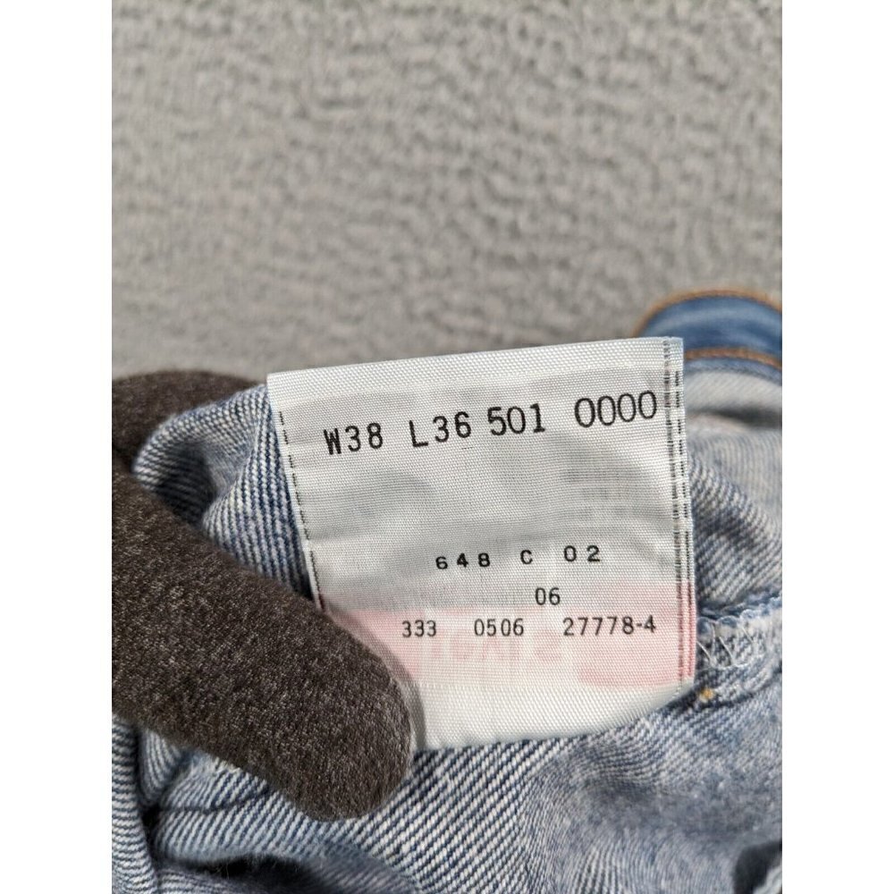 Levi's Jeans Mens 38x36 (Actual 35x32) 501 XX Button Fly Distressed Y2K Blue - Picture 5 of 16